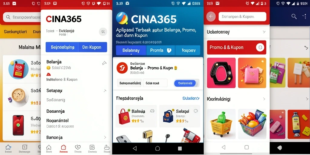 Antarmuka aplikasi CINA365 yang menampilkan berbagai kupon dan promo menarik.