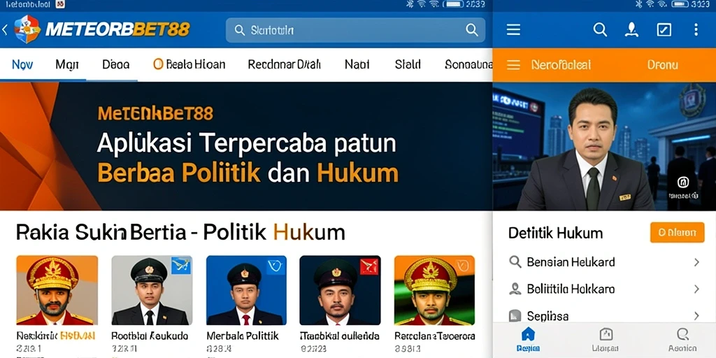 Antarmuka aplikasi METEORBET88 yang menampilkan berita politik dan hukum.